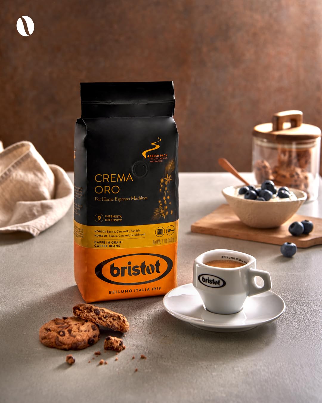 Bristot Crema Oro Italian Espresso Beans | Italian Beans Whole | Medium Roast | 1.1lb/500g