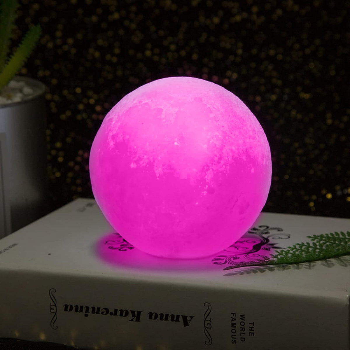 Cake Topper for Kids Astronaut Space Birthday Cake Decoration, 3D Soft Light Moon Outer Space Cake Topper for Party Supply, LED Moon Planet Birthday Cake Decoration (Pink)