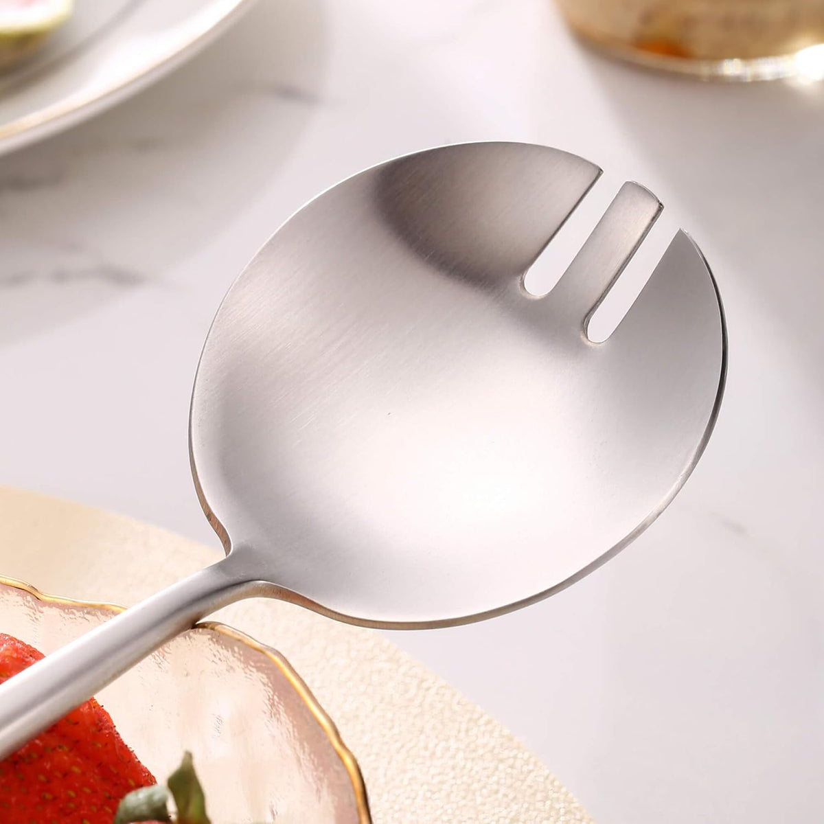 Salad Serving Utensils,Serving Spoons Stainless Steel,2Pcs Long Handle Salad Servers 11.42 Inch,Salad Utensils for Serving,Matte Finish,Dishwasher Safe