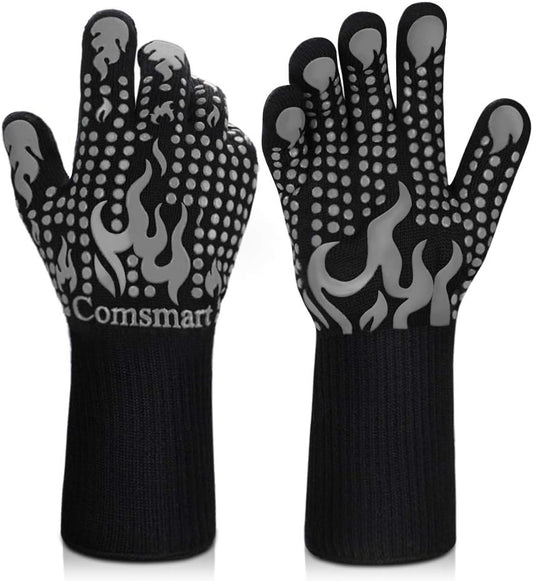 Comsmart BBQ Gloves, 1472F Heat Resistant Silicone Non-Slip Oven Mitts, Long Kitchen Gloves Perfect for Grilling, Cooking, Baking, Cutting
