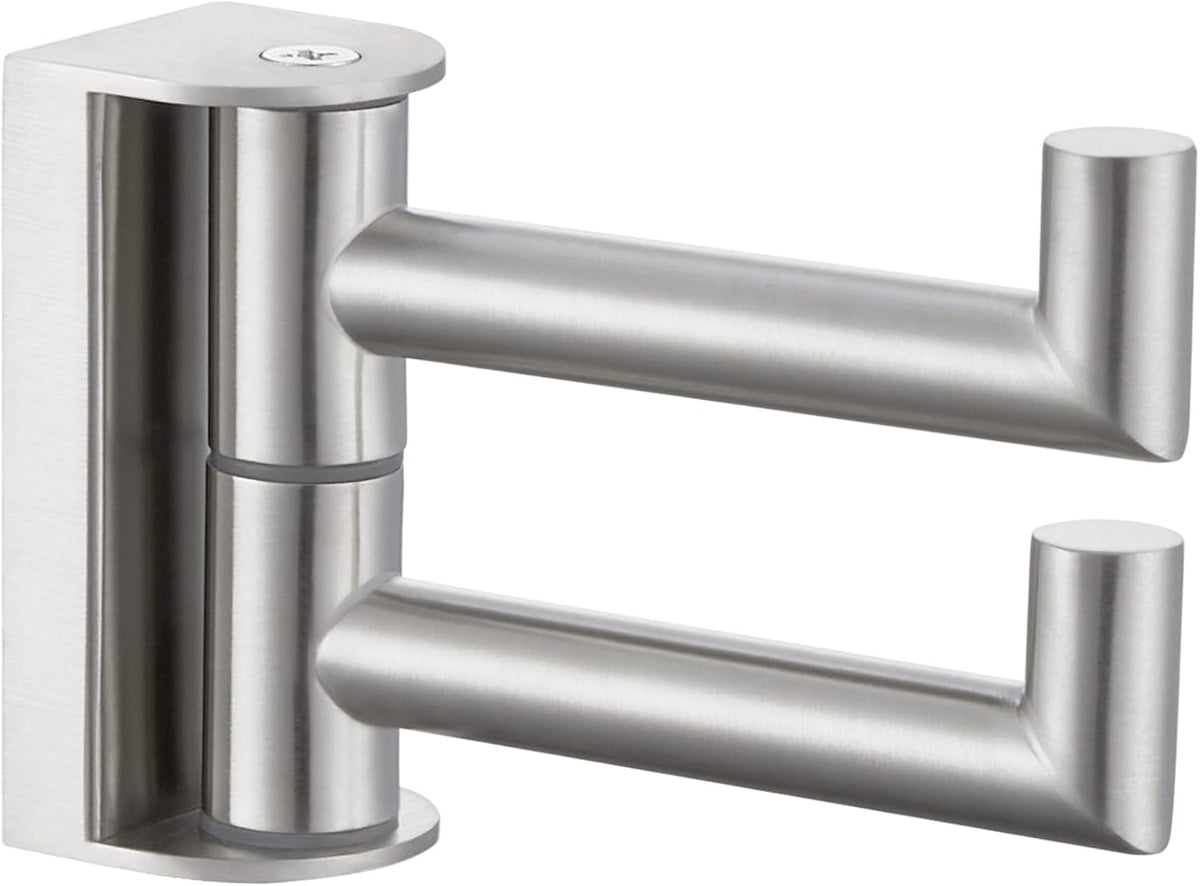 APLusee Brushed Nickel Double Swivel Towel Hook, 304 Stainless Steel Folding Clothes Hanger with Multi 2 Rotating Arms, Wall Mounted
