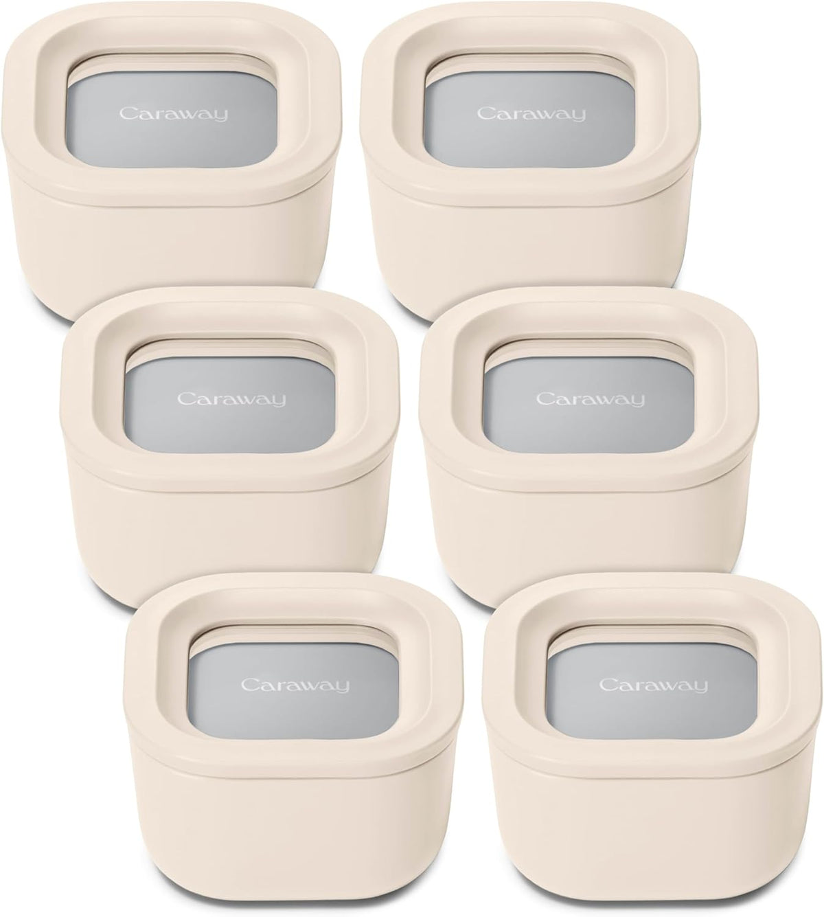 Caraway 6pc Food Storage Container Set - 1.75 Cup Glass Storage Container for Food (6) - Non-Toxic Ceramic-Coated Glass - Air Release Technology - Compact & Stackable Design - Cream