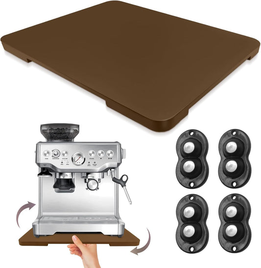 360° Rolling Tray Bamboo Appliance Slider for Kitchen Appliances, for Breville Espresso Machine Accessories, Sliding Tray for Coffee Maker Appliances Mat Easily from Under The Cabin Brown13"×15.7"