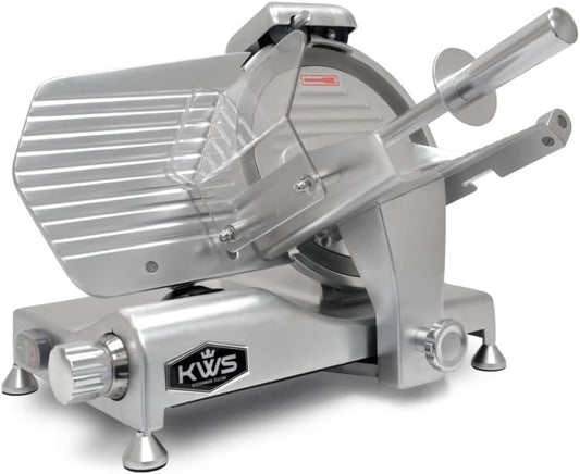 KWS Metal Collection MS-10DS Commercial 320W 10-Inch Meat Slicer Anodized Aluminum Base with Stainless Steel Blade + Blade Removal Tool, Frozen Meat/Cheese/Food Slicer Quiet [ ETL, NSF Certified ]