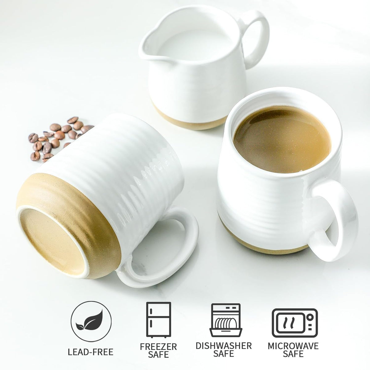Hasense Coffee Mugs Set of 6, 15 oz Ceramic Coffee Cups with Comfortable Handle, Classic White Mug for Men and Women, Tea Cup Set for Latte, Cappuccino, Milk, Soup, Dishwasher and Microwave Safe