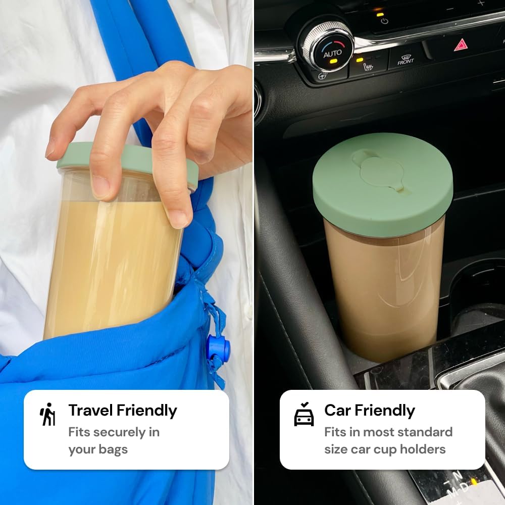 Dodoko Sage Green 24 oz Reusable Boba Cup and Straw Bubble Tea Cup with Wide Lid and Straw