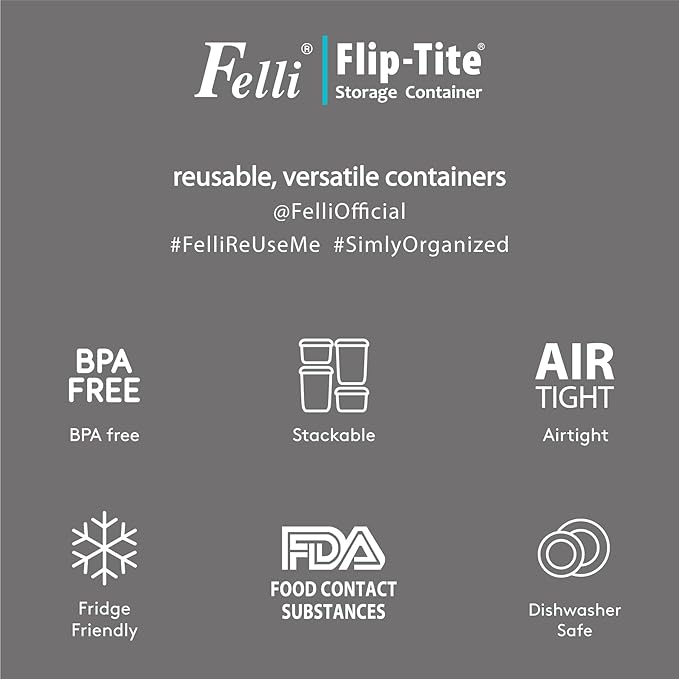 Felli Flip Tite Storage Container with Lid 6" XL Air Tight Ring Lock Top, Clear Acrylic Canister Set for Kitchen, Pet Cat Dog Food Treats, 5 lb Flour Sugar Pantry Organizer (Nest-L, Black)