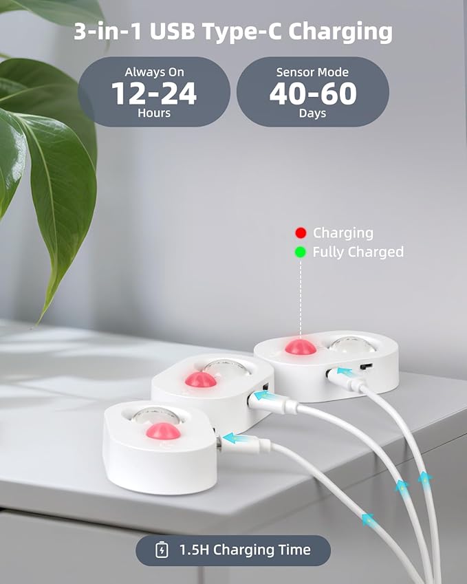 Yiliaw LED Motion Sensor Puck Lights Indoor, Small Rechargeable Under Cabinet Lighting, Dimmable Warm White Closet Lights, Stick on Wireless Night Light for Drawer, Shelf, Kitchen, White (9 Pack)
