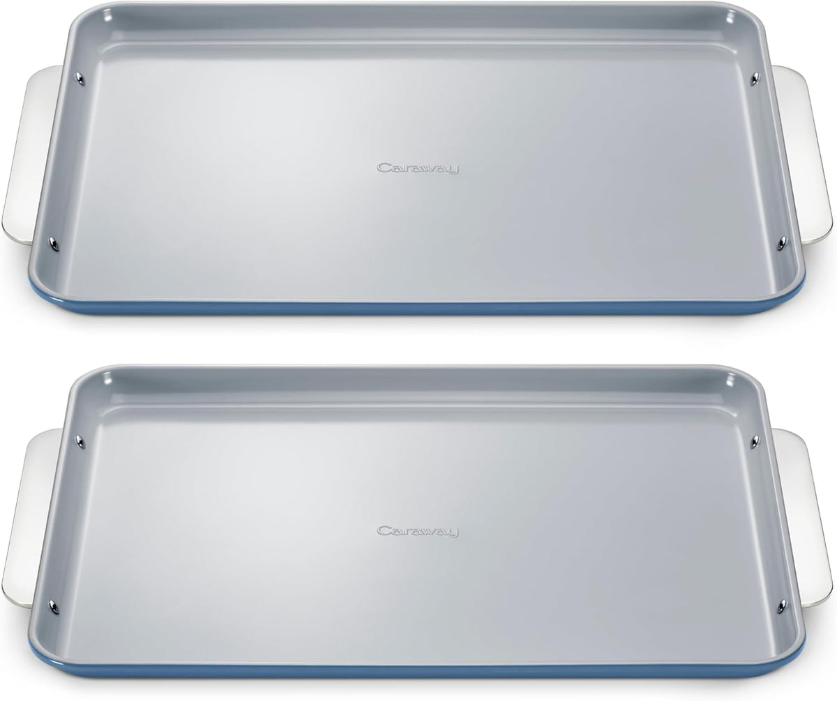 Caraway Non-Stick Ceramic Large Baking Sheet Duo - Naturally Slick Ceramic Coating - Non-Toxic, PTFE & PFOA Free - Perfect for Baking, Roasting, and More - Large (18" x 13") - Slate