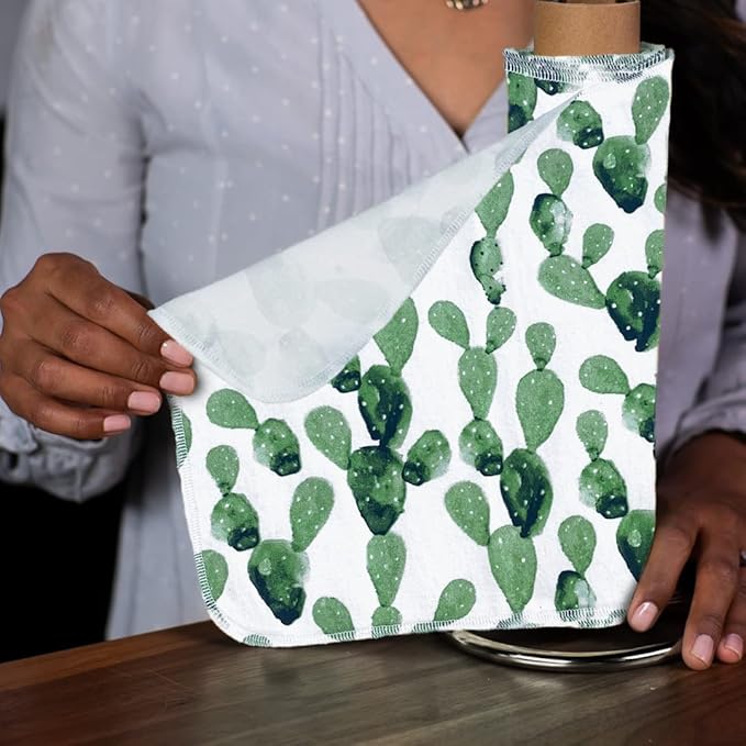 The Useless Brand Reusable Paper Towels Roll | 12 Eco Friendly Washable Cotton Flannel Towels w/Cardboard Roll | Zero Waste & Sustainable | Fits on All Holders (Cactus, 12 Towels)