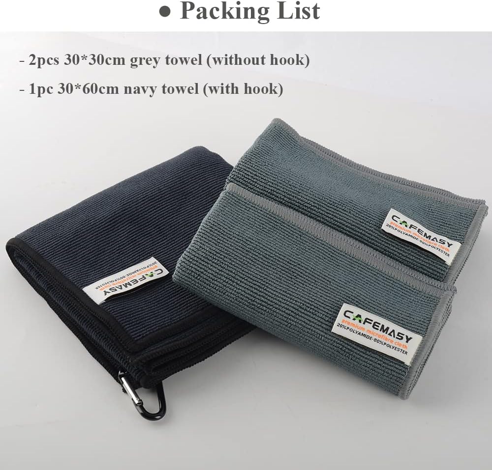 CAFEMASY Barista Cleaning Towel with Hook Set Pack of 3pcs Soft Barista Mirco Fiber Cloth for Cleaning Espresso Coffee Machine Steam Wand and Coffee Bar Counter
