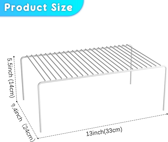 Medium(13 x 9.4 inch)White Cabinet Storage Shelf Rack Set of 4, Rustproof Metal Wire Kitchen Counter Organizers and Storage, Spice Organization for Cabinet, Plate, Dish, Pantry, Bathroom, Fridge
