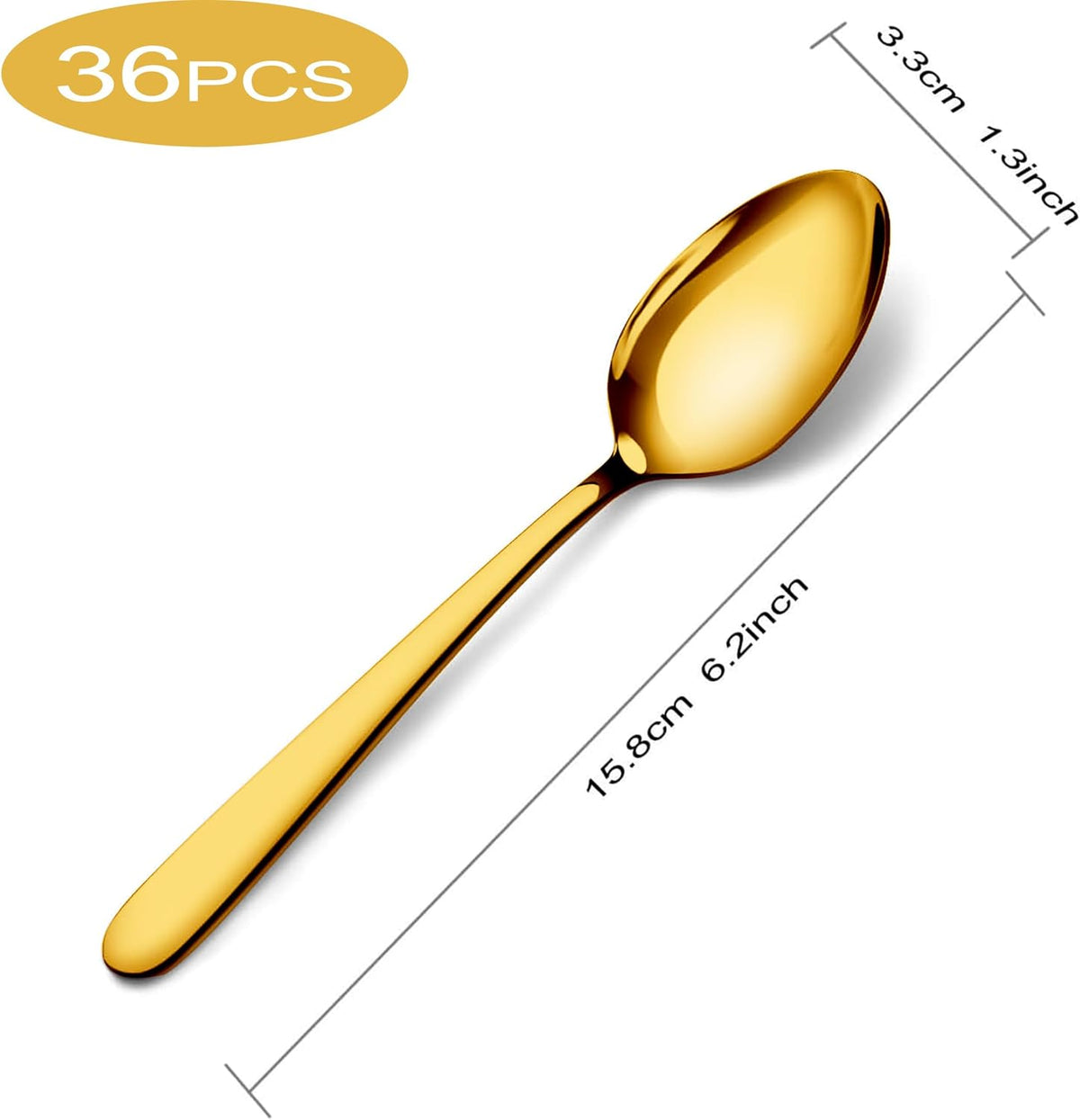 Pleafind 36 Pieces Gold Teaspoons Set - 6.2 inch, Spoon Silverware, Stainless Steel Tea Spoons, Mirror Polished Small Teaspoon, Dessert Spoons for Home, Kitchen, Restaurant, Dishwasher Safe