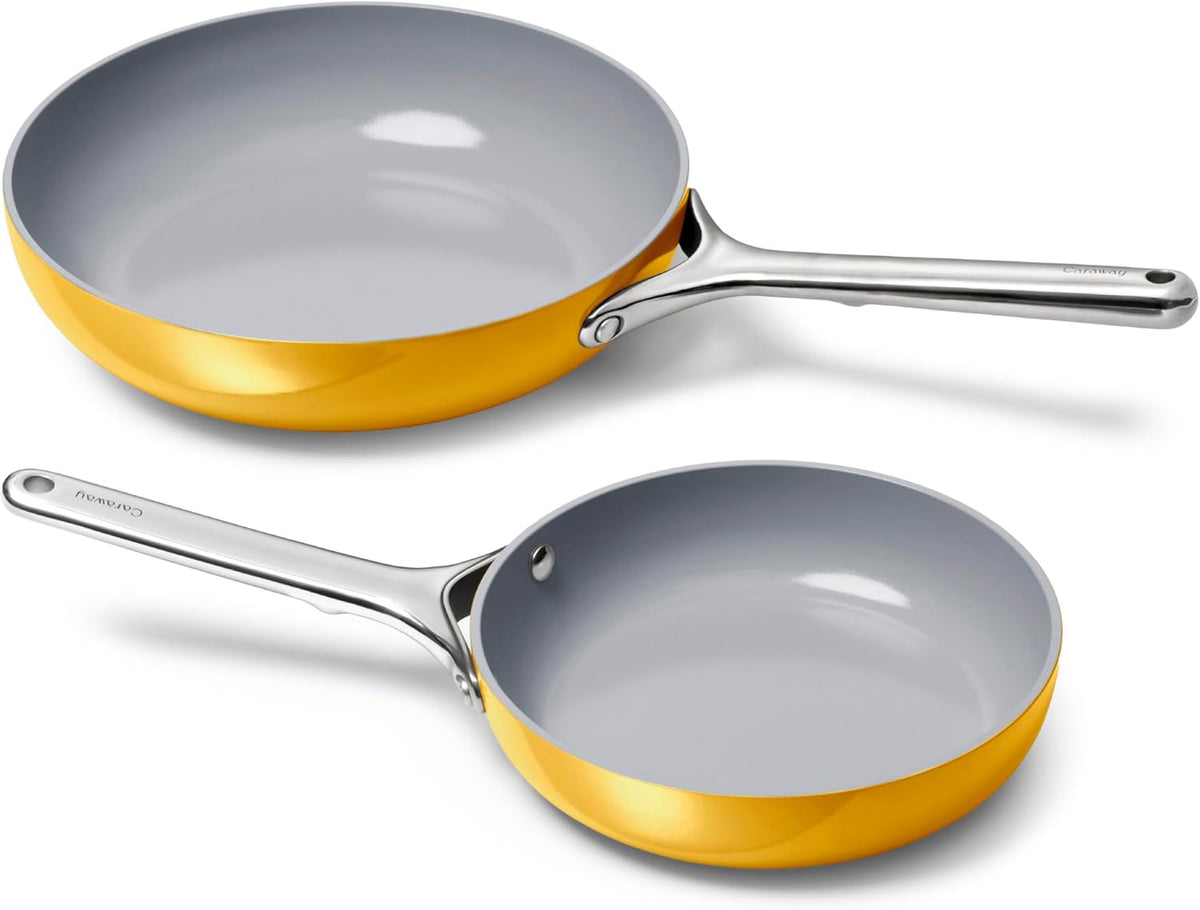 Caraway Fry Pan Duo - Nonstick Ceramic Frying Pan (8" & 10.5”) - Non Toxic, PTFE & PFOA Free - Oven Safe & Compatible with All Stovetops (Gas, Electric & Induction) - Marigold