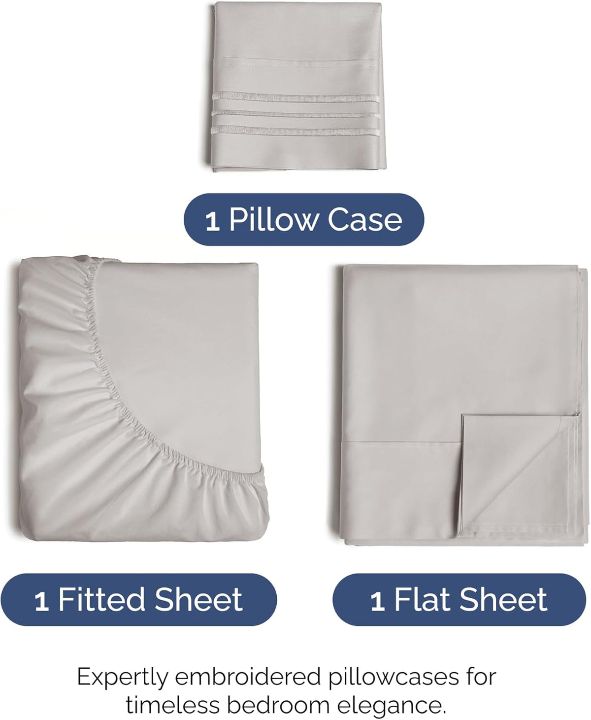 Twin Size 3 Piece Sheet Set - Comfy Breathable & Cooling Bed Sheets Set - Hotel Luxury Bedding for Women, Men, Kids, Teens, Boys & Girls - Deep Pockets, Soft and Wrinkle Free - Oeko-Tex - Light Grey
