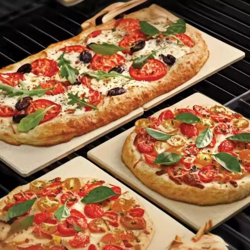 2 Pack Pizza Stone,Rectangle Heavy Duty Cordierite Pizza Pan for Oven and Grill,15 x 12"Baking Stone for Pizza,Bread and BBQ