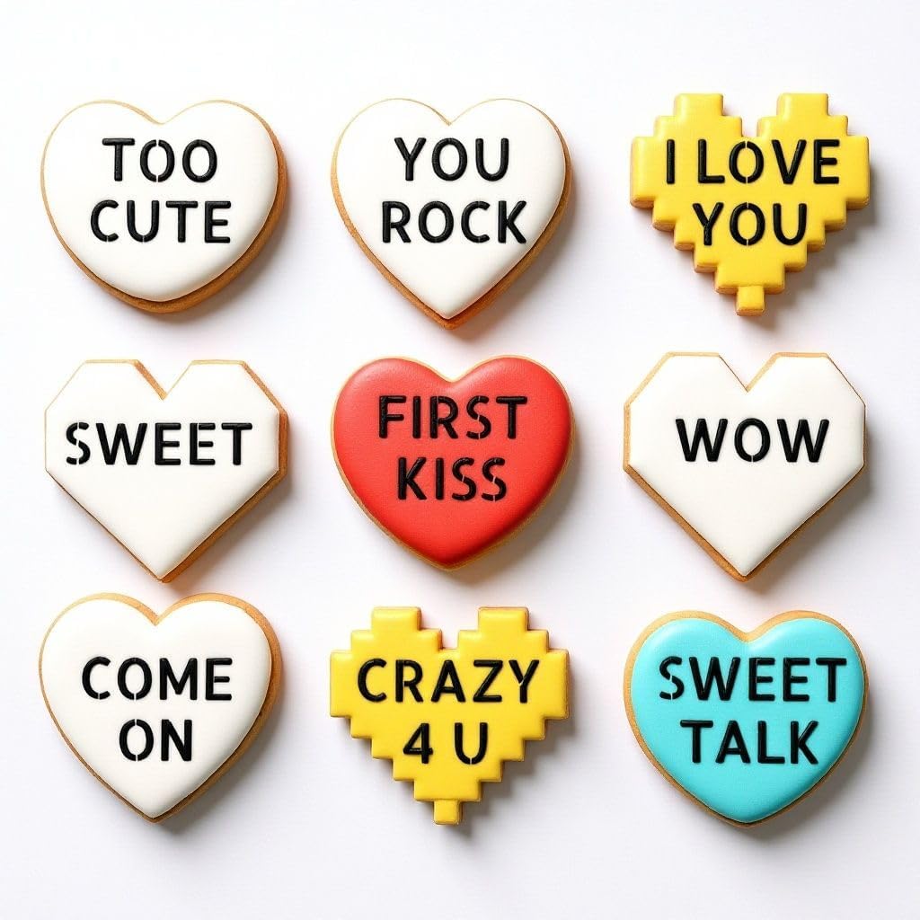 Mini Heart Conversation Cookie Cutter and Stencil Set Bundle Family Love Bakery Cutter Valentine Stencils DIY Bakery for Wedding Holiday and Lover Kids Painting Coloring Pages Comb (Mini Heart)