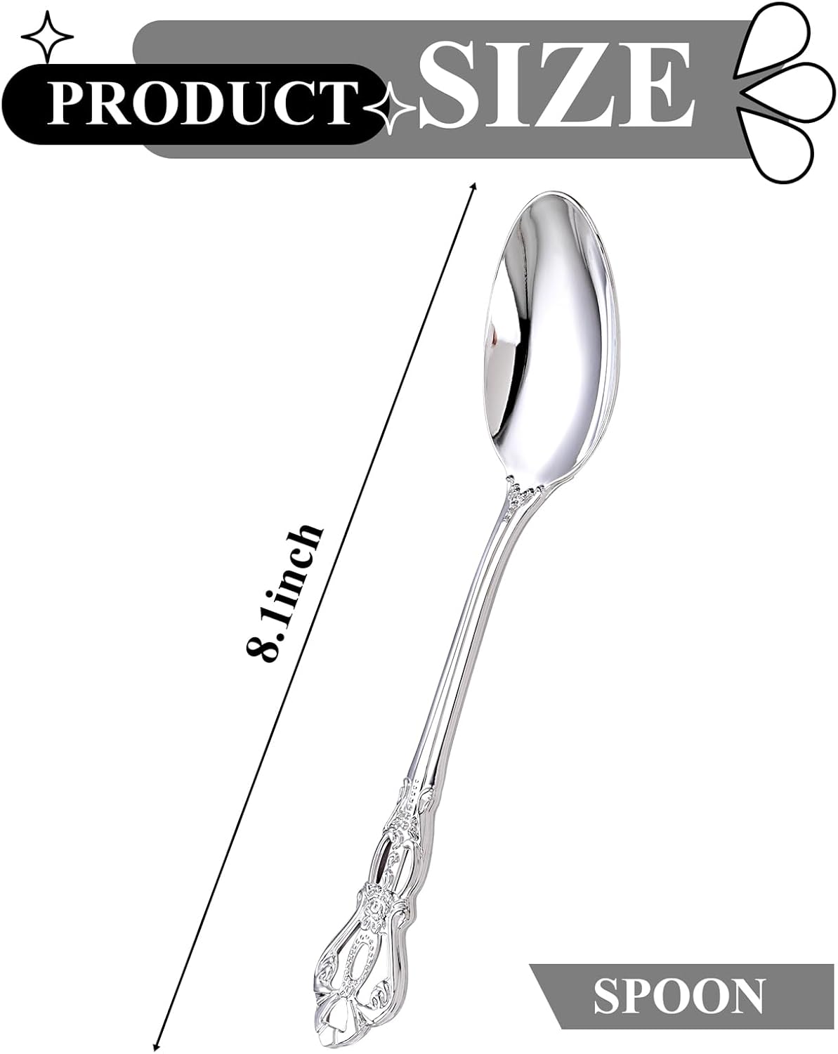 75PCS Silver Plastic Spoons - Silver Spoons Disposable - 8.1 Inch Heavy Duty Plastic Silverware - Heavyweight Elegant Disposable Utensils for Catering, Parties, Dinners, Weddings