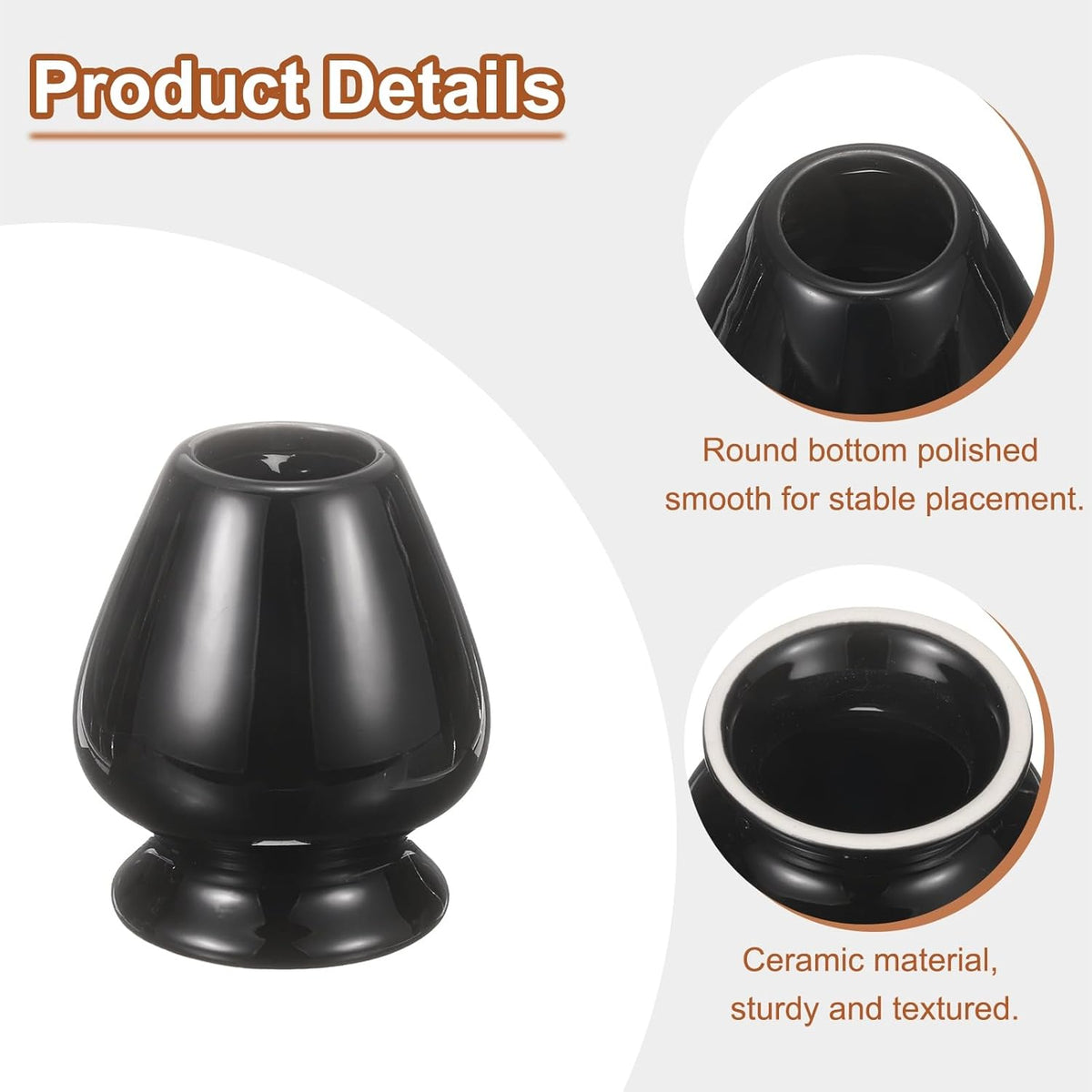 HARFINGTON Ceramic Chasen Stand 70mm Matcha Whisk Holder Teas Set Whisks Stand Traditional Matcha Tea Chasen Holder Tea Set Accessories for Tea Tasting, Black