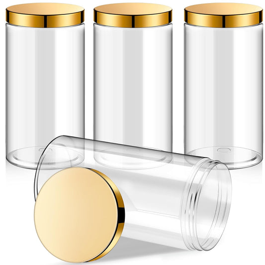 Patelai 4 Pieces Round Wide-mouth Leak Proof Plastic Container Jars with Lids for Travel Storage Makeup Beauty Products Face Creams Oils Salves Ointments DIY Making(32 Ounce,Gold)