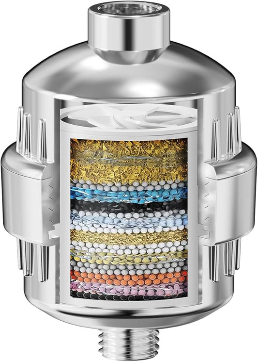 20 Stage Shower Head Filter,Revitalize Hair,Skin Nails While Purifying Water,Prevent Scale Buildup,High Output Fan Technology Softener Hard Water 99% Remove Lead,Chlorine,Fluoride and Chemicals,Chrome