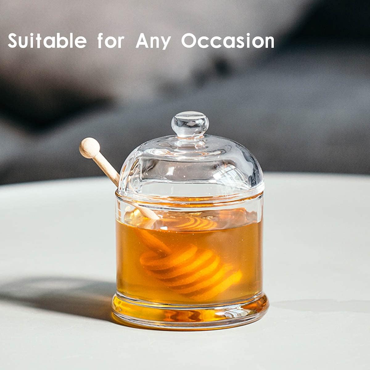 Glass Honey Jar with Wooden Dipper and Glass Lid,Honey Pot Dispenser for Store Honey and Syru,10 Ounces