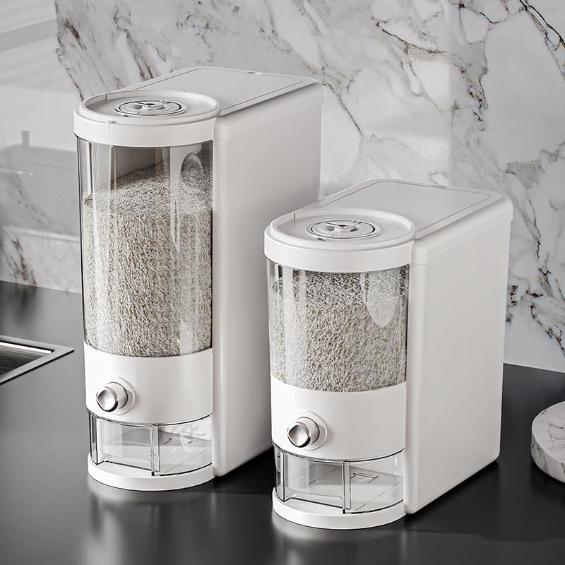 25 Lbs Rice Container with Measuring Cup, Upgraded Built-in Fresh Box, Cereal Dispenser Storage with Lids for Home Kitchen Pantry Rice Soybean Corn And large grain grains-White