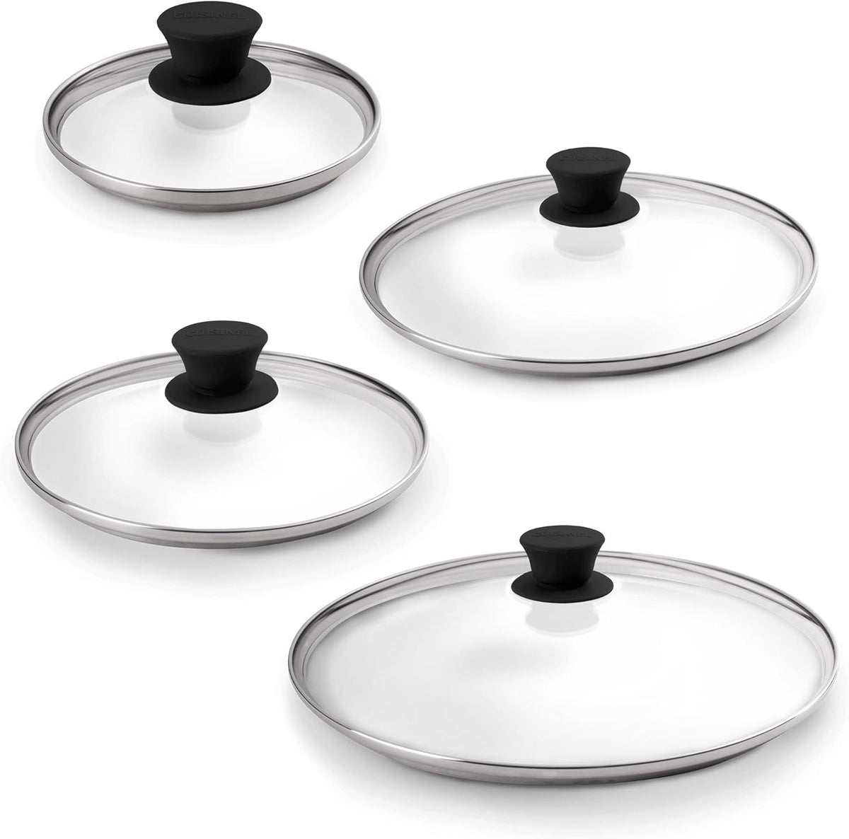 Glass Lids Set - 6"+8"+10"+12"-Inch / 15.24cm+20.32cm+25.4cm+30.48cm - Compatible with Lodge Cast Iron - Fully Assembled Tempered Replacement Cover - Oven Safe for Skillets Pans: Universal Cookware