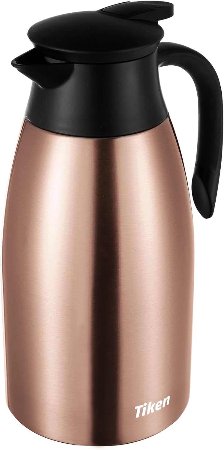 Tiken 68 Oz Thermal Coffee Carafe, Stainless Steel Insulated Vacuum Coffee Carafes For Keeping Hot, 2 Liter Beverage Dispenser (Copper)
