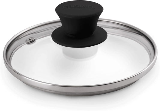 Glass Lid with Steam Vent Hole - 6"-Inch/15.24cm - Compatible with Lodge Cast Iron Skillet Pan - Fully Assembled Universal Replacement Cover - Tempered and Oven Safe - Reinforced Stainless Steel Rim