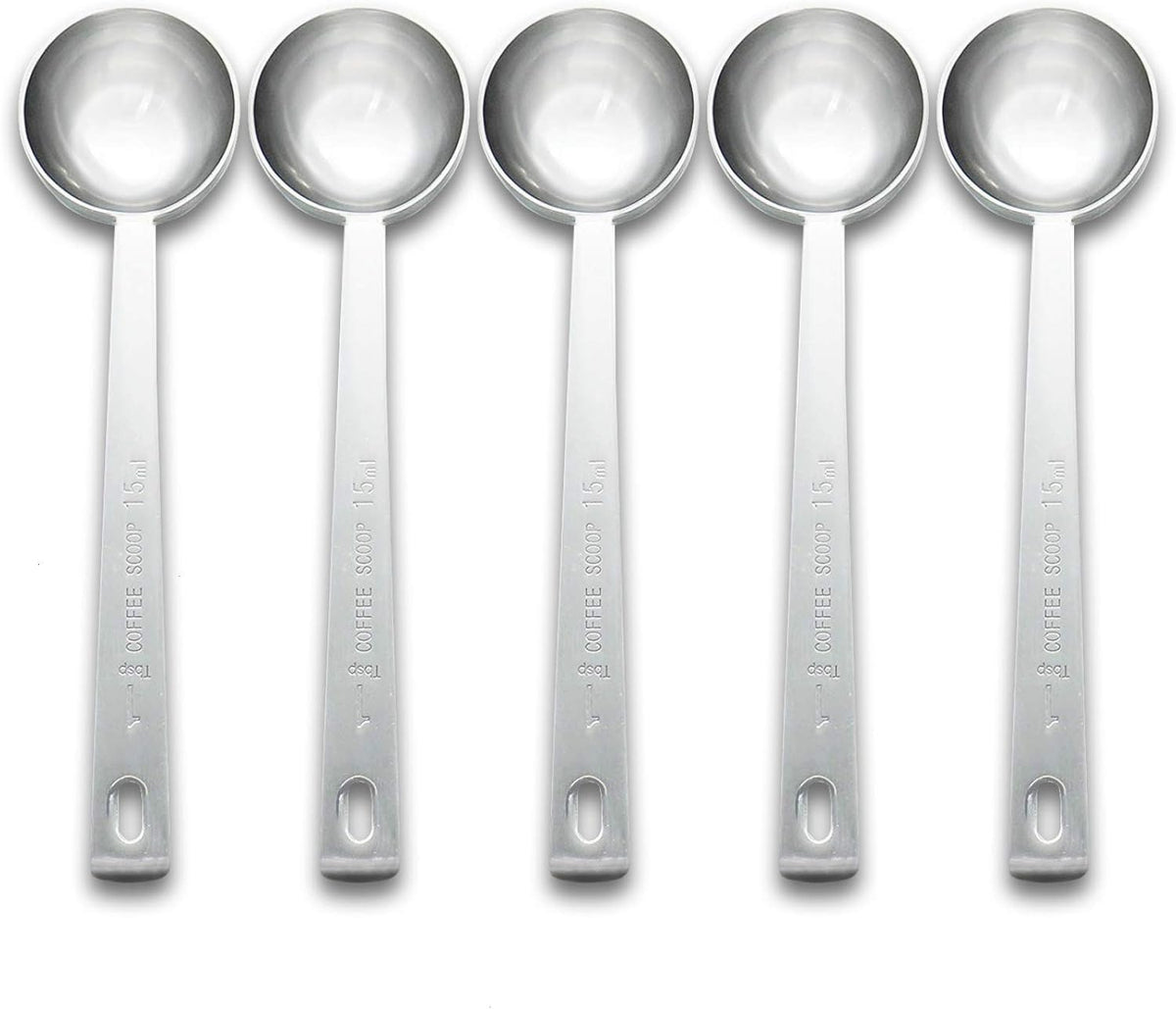 Timoo Coffee Measuring Scoop 1 Tablespoon long handle Stainless Steel spoon for Coffee, Milk Powder, Fruit Powder, Set of 5