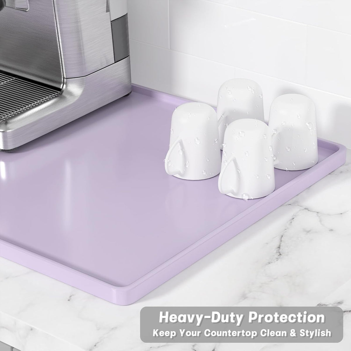 Rnivvi Silicone Coffee Mat, 12" x 19" Waterproof Raised Edge Coffee Bar Mats for Espresso Machine Station Accessories, Heat Resistant Dish Drying Pad for Kitchen Counter, Rubber Bar Decor Pad, Purple