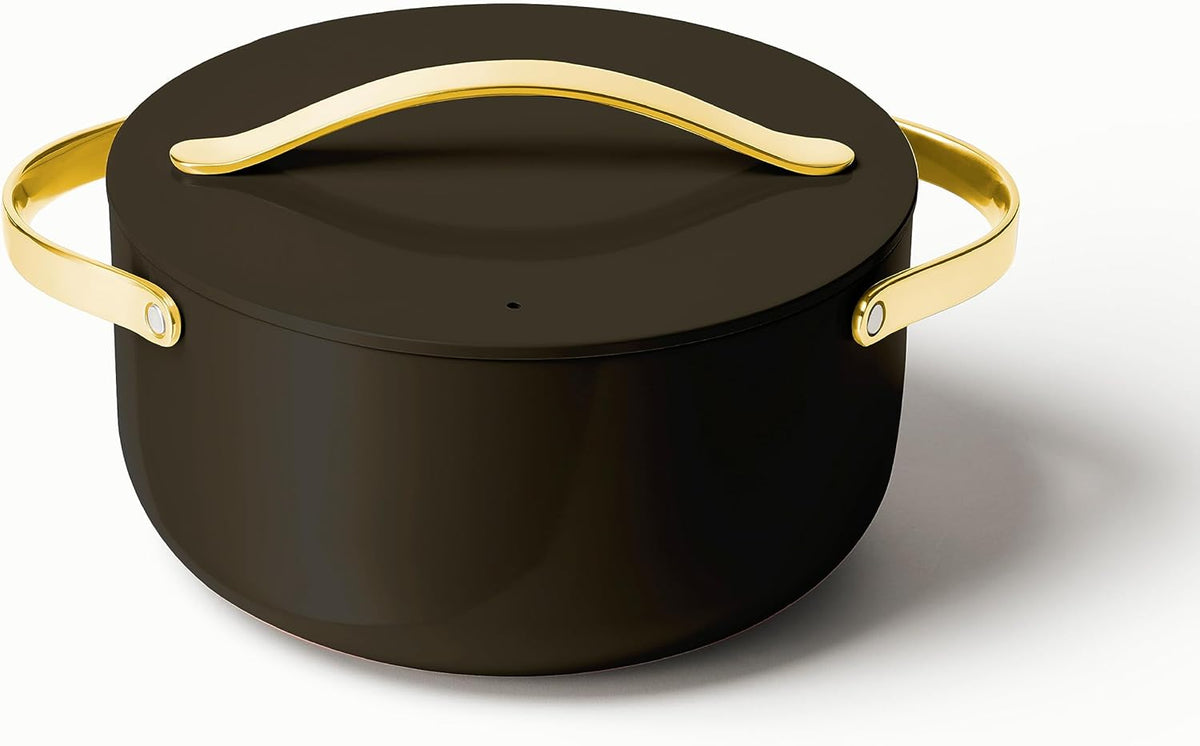 Caraway Nonstick Ceramic Dutch Oven Pot with Lid (6.5 qt, 10.5") - Non Toxic, PTFE & PFOA Free - Oven Safe & Compatible with All Stovetops (Gas, Electric & Induction) - Black