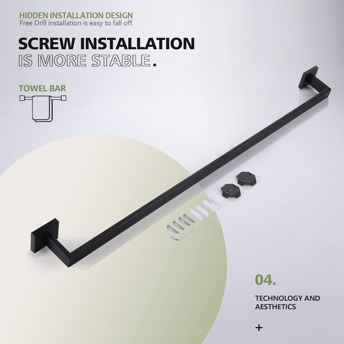 KOKOSIRI 36-Inch Single Towel Bar, Bathroom Kitchen Towel Holder, Wall Mounted SUS304 Stainless Steel Towel Rack, Matte Black, B4003BK-L36