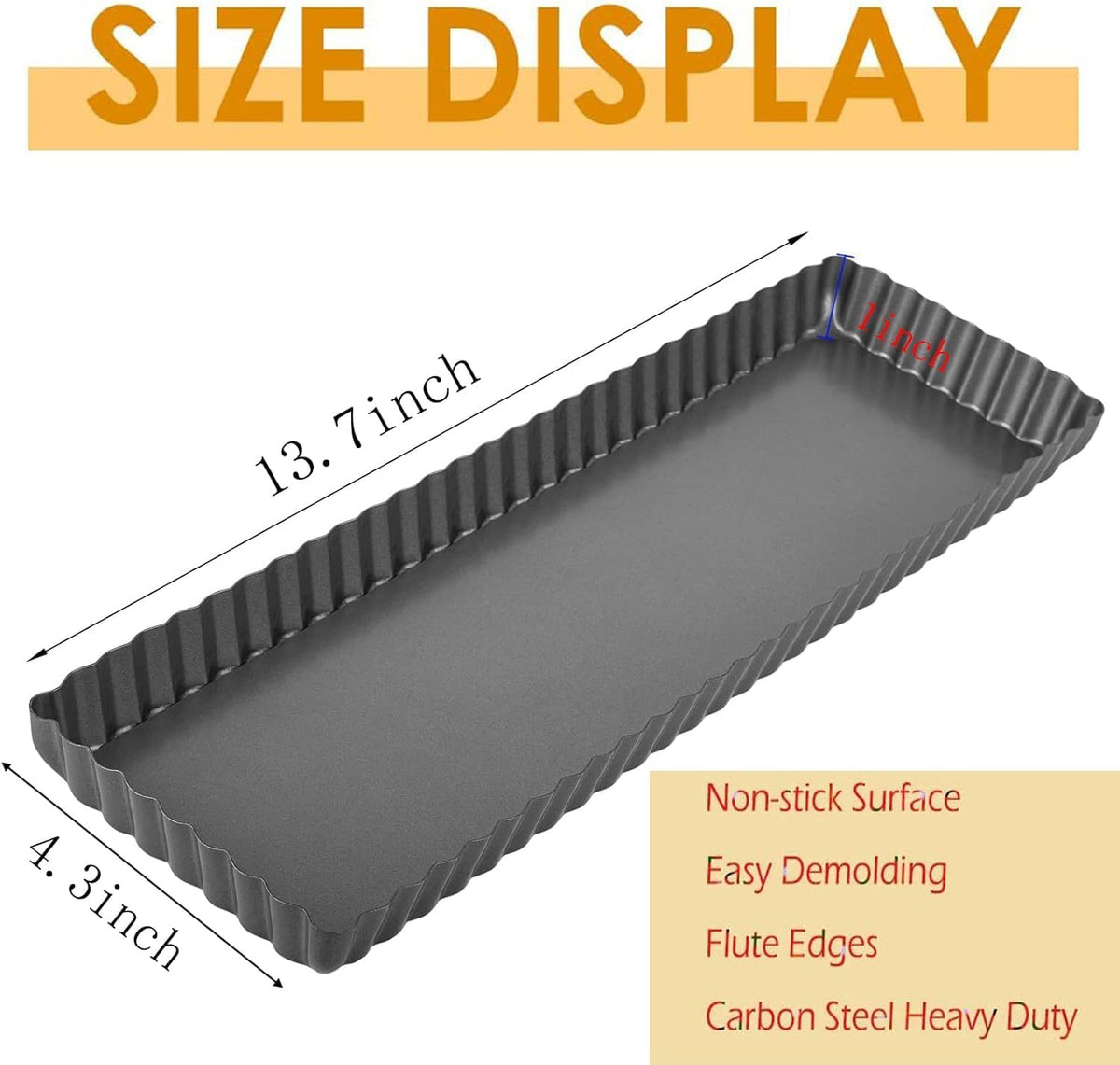 RINCH-PAN Rectangular Tart Pan, 2 PCS 14 Inch Long Pan Non-Stick Tart Pan With Removable Loose Bottom, Suitable For Pies, Biscuits, Cheesecakes, Desserts And Bread.
