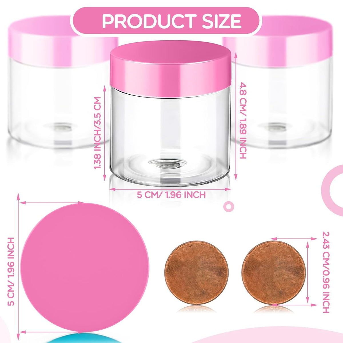 Patelai 4 Pieces Round Wide-mouth Leak Proof Plastic Container Jars with Lids for Travel Storage Makeup Beauty Products Face Creams Oils Salves Ointments DIY Making(2 Ounce,Pink)