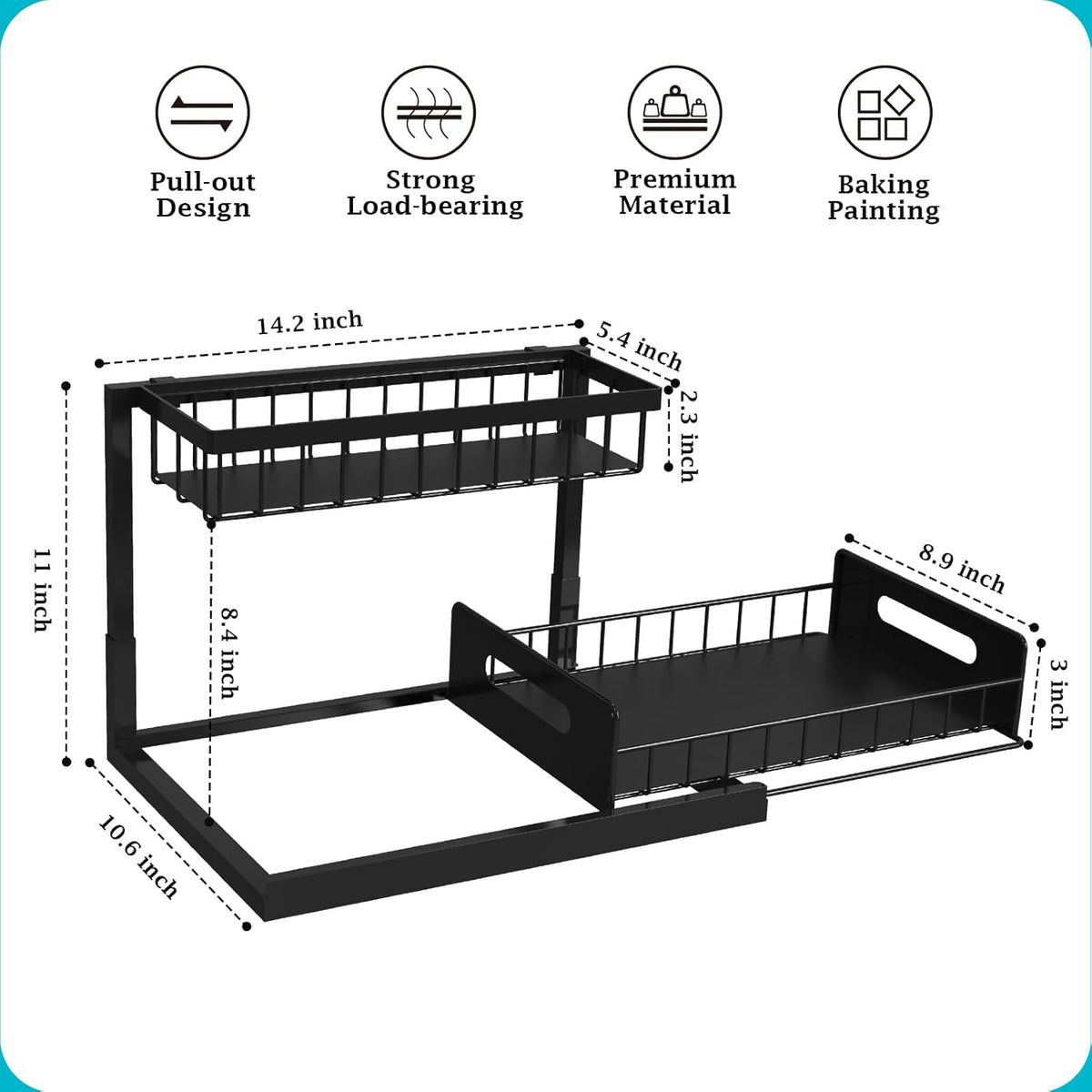 REALINN Under Sink Organizer, Pull Out Cabinet Storage 2 Tier Slide Out Sink Shelf, Kitchen Organizers and Storage, Black, 1 Pack