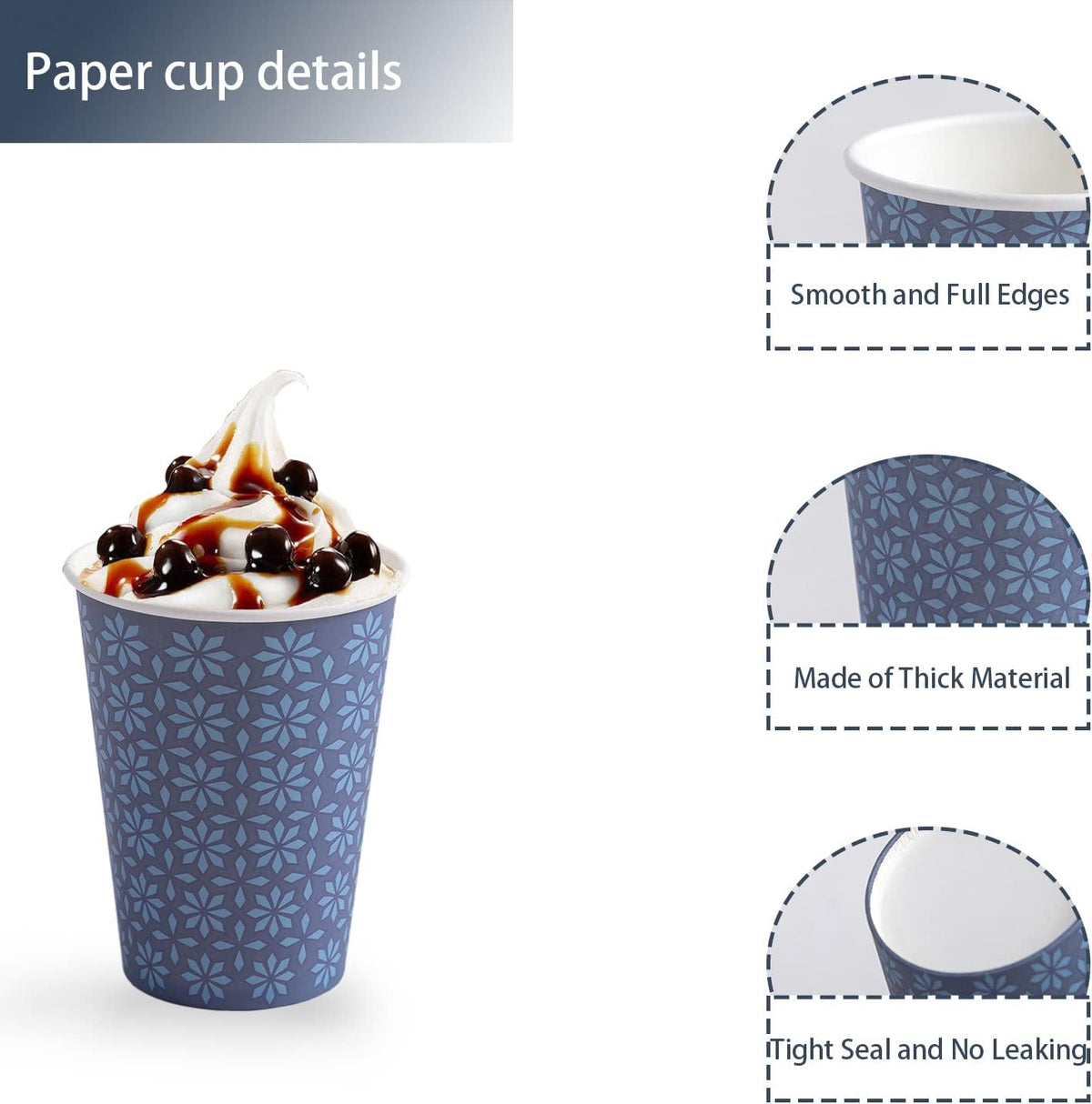 210 Pack 16 oz Disposable Paper Cups, Hot/Cold Beverage Paper Drinking Cups, Navy Floral Paper Coffee Cups 16 oz for Home-use, Office, Restaurant and Events