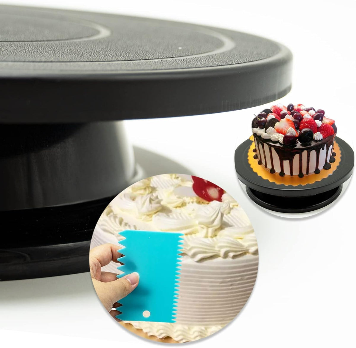 11”Rotate Turntable Sculpting Wheel Revolving Cake Turnable Black Painting Turn Table Stand for Paint Spraying Spinner,with 3 Scraping Tools-Spray Painting Spinner, Cake Decorating, DIY Projects