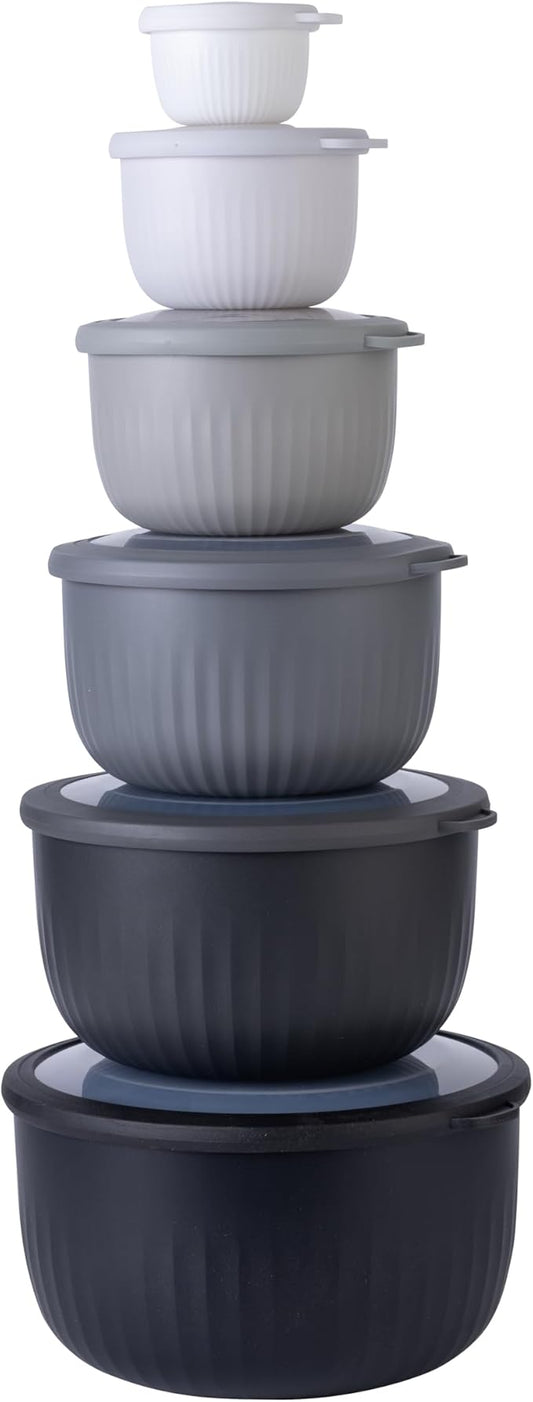 COOK WITH COLOR Prep Bowls with Lids- Wide and Deep Nesting Plastic Small Mixing Bowl Set with Lids, 12 Piece Set - Deep Bowls, Black/White