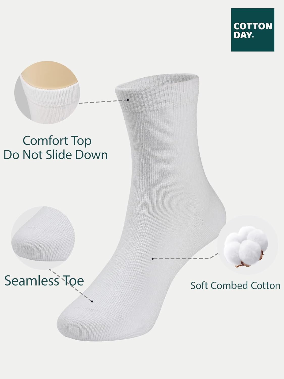 COTTON DAY Unisex Little Kids Youth Boys Girls Soft Cotton Crew Dress Socks Seamless Toe Black White Gray Navy 6 Pack