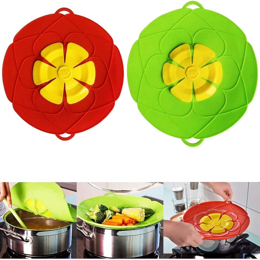 2 Pack Spill Stopper Lid Cover, 10.2 inch and 11 inch, Boil Over ‎Spill Stopper, Microwave Splatter Food Cover, BPA-Free Silicone Lids and Dishwasher Safe, for Home Kitchen