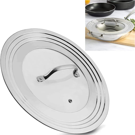 Stainless Steel Universal Lid for Pots, Pans and Skillets - Fits 7" to 12" Pot and Pans - Tempered Glass with Stainless Steel Rim Replacement Frying Pan Cover and Cast Iron Skillet Lid
