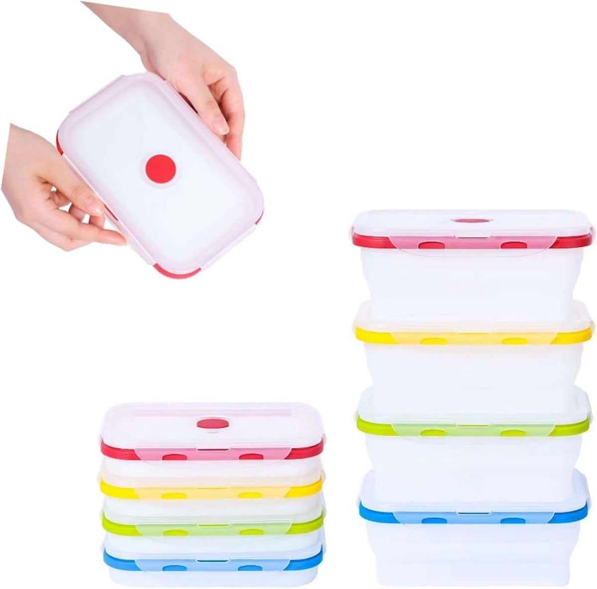 Collapsible Silicone Food Storage Containers, BPA Free, Microwave, Freezer and Dishwasher Safe, Lunch, Meal Prep, Travel, Space-Saving