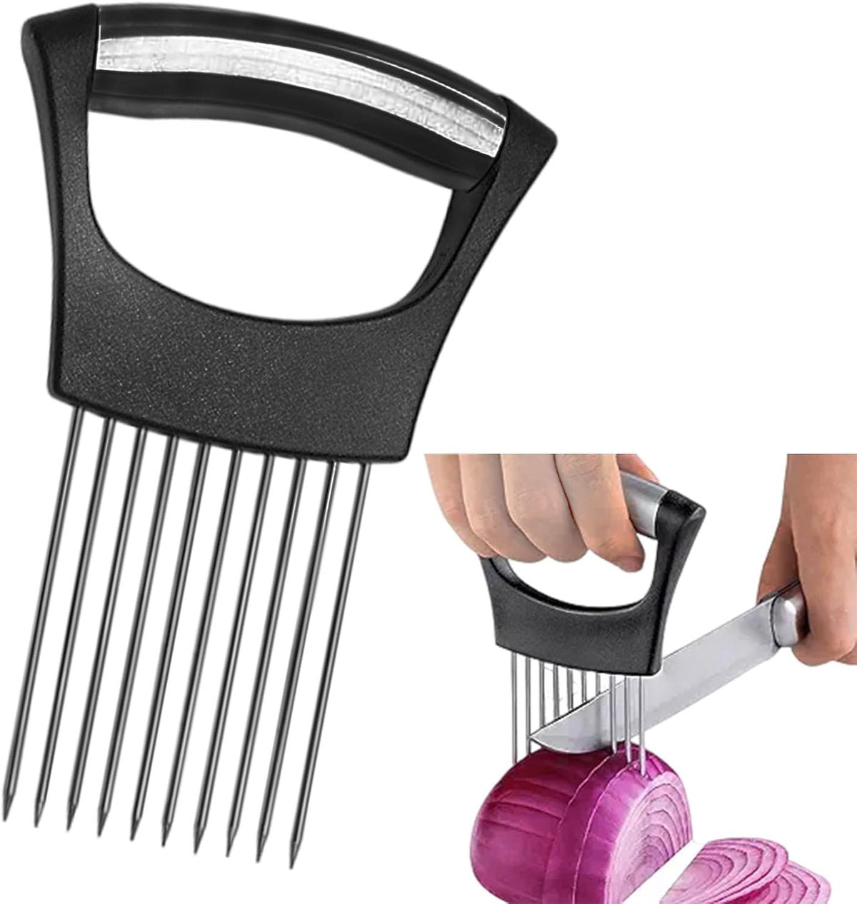 Stainless Steel Onion Holder for Slicing ，Meat Tenderizer，Fruits Vegetable Onion Cutter for Slicing and Storage of Avocados Lemon Potato Tomato and Other Meat Stalking Fork