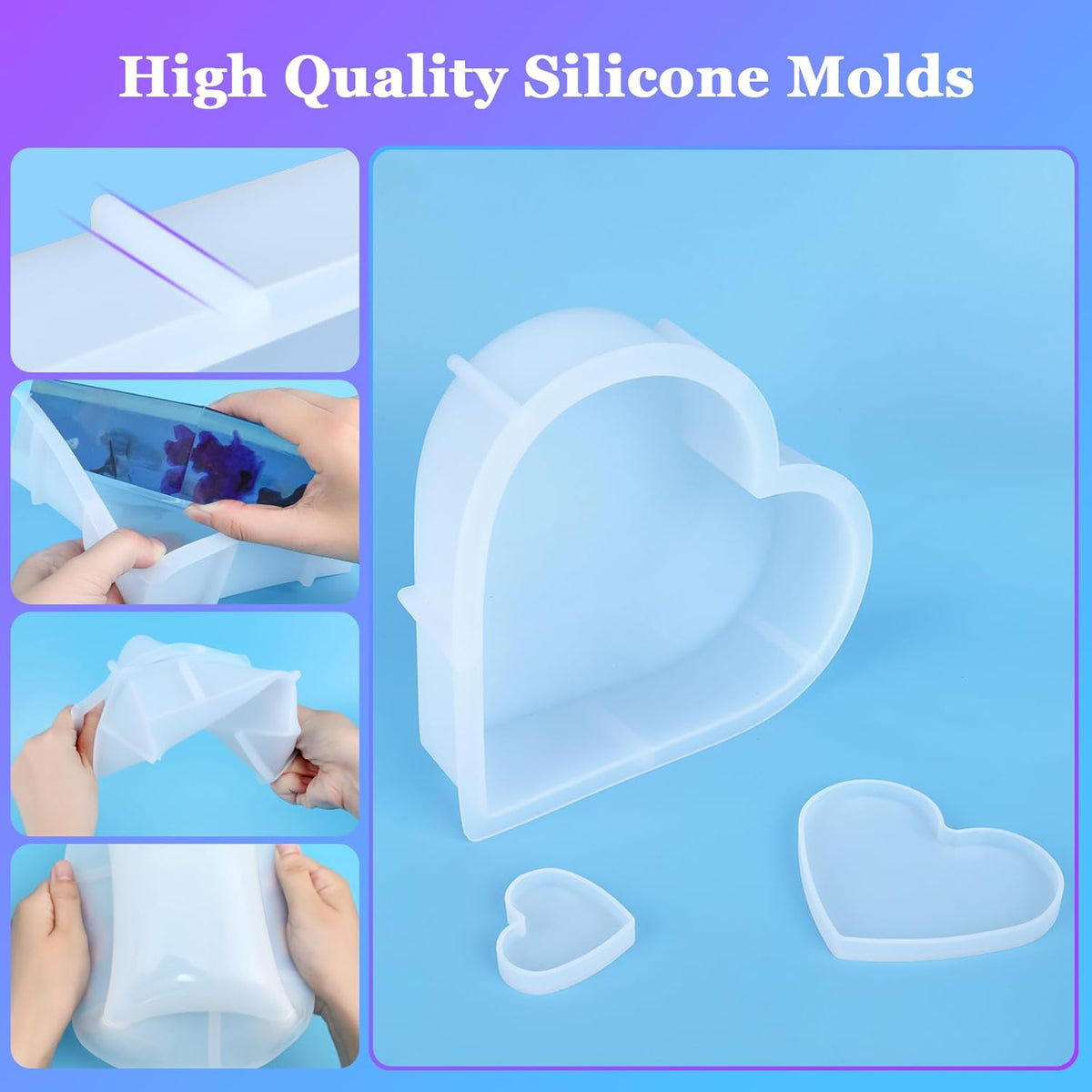 KISREL Large Heart Resin Mold, Heart Shaped Silicone Molds for Epoxy Resin, Large Molds for Flower Preservation, Deep Pour Mold for Furniture Decoration, DIY Wedding Bouquets, Valentine's Day Gifts