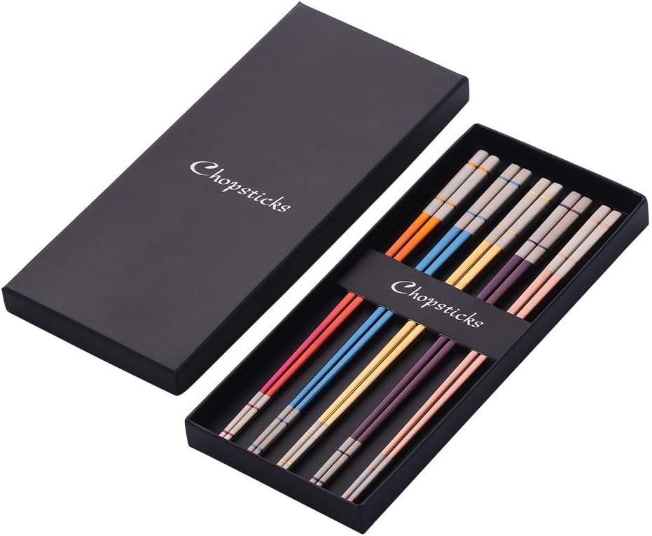 Buyer Star 5-pair Nice Stainless Steel Featured Chopsticks Metal Reusable Chopsticks Chinese Square Chopsticks