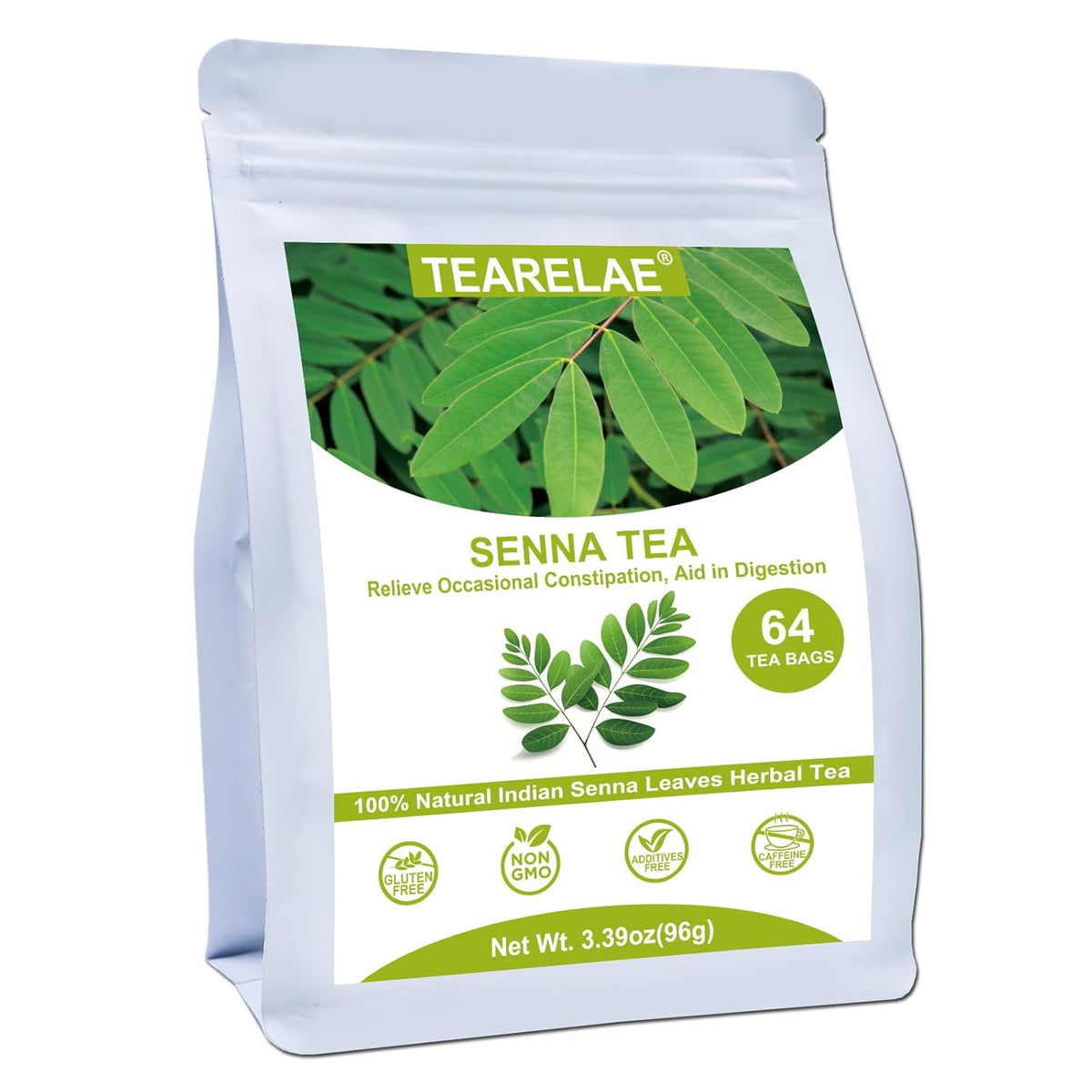 TEARELAE - Senna Tea - 1.5g x 64 Count Senna Leaves Tea Bags - Premium Indian Senna Leaves - Relieve Constipation, Aid in Digestion - Caffeine-Free, Non-GMO