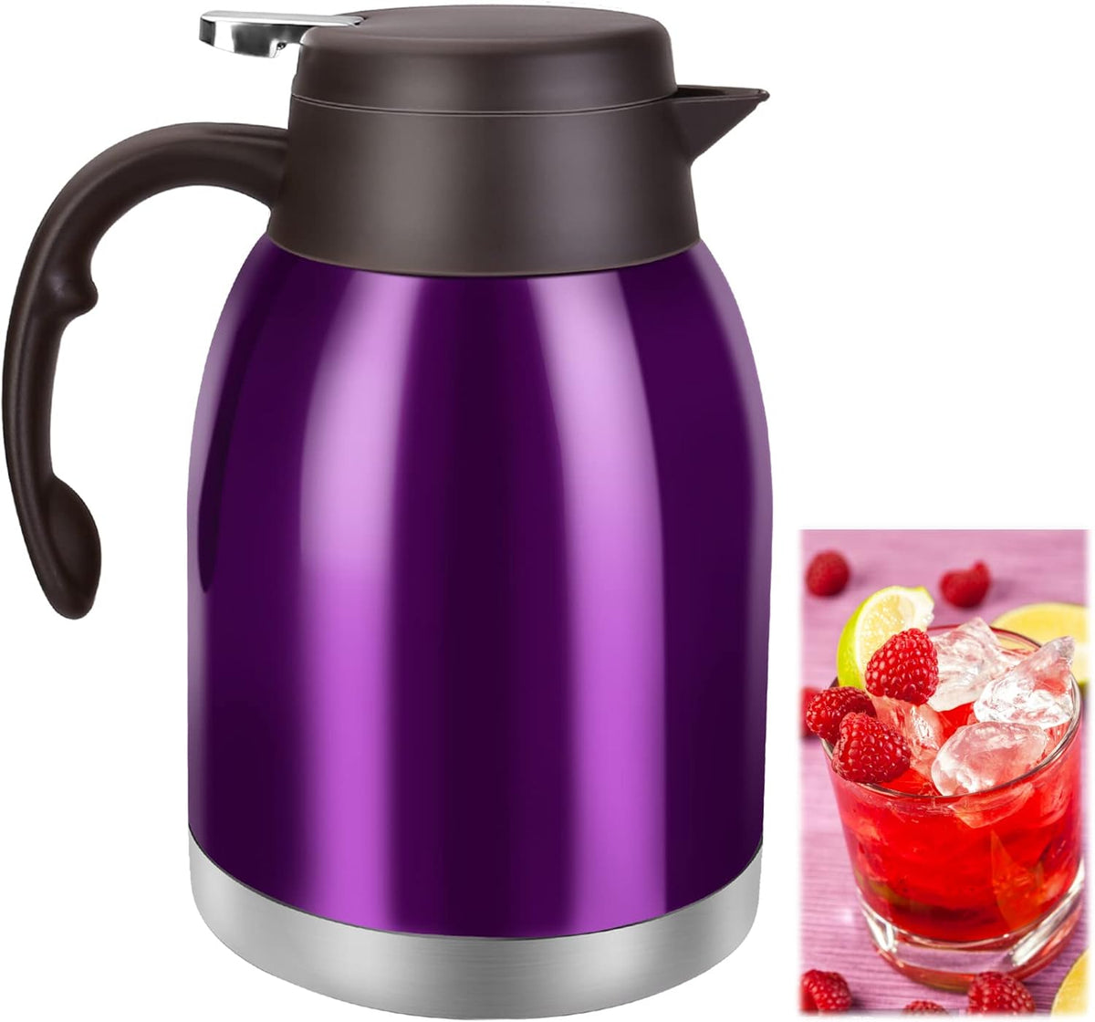54oz Stainless Steel Thermal Coffee Carafe Dispenser, Unbreakable Double Wall Vacuum Flask 1.6L Water Tea Pot Beverage Pitcher for Hot Coffee for Christmas Carafe (Purple)