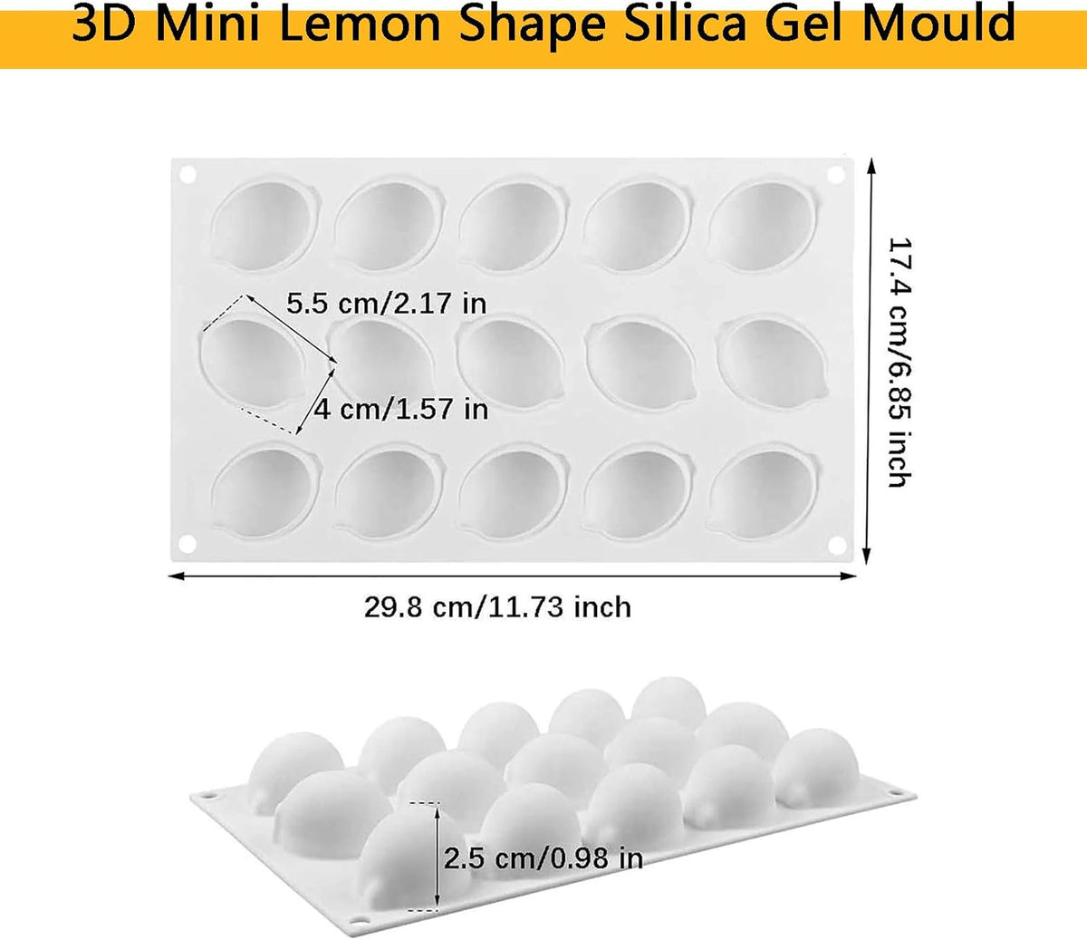 OCPO KITCHEN Lemons Silicone Mold for Baking Mousse Cake, Candy, Chocolate Dessert, Pastry, Ice Cream, Pudding, Lemon (15-Cavity)